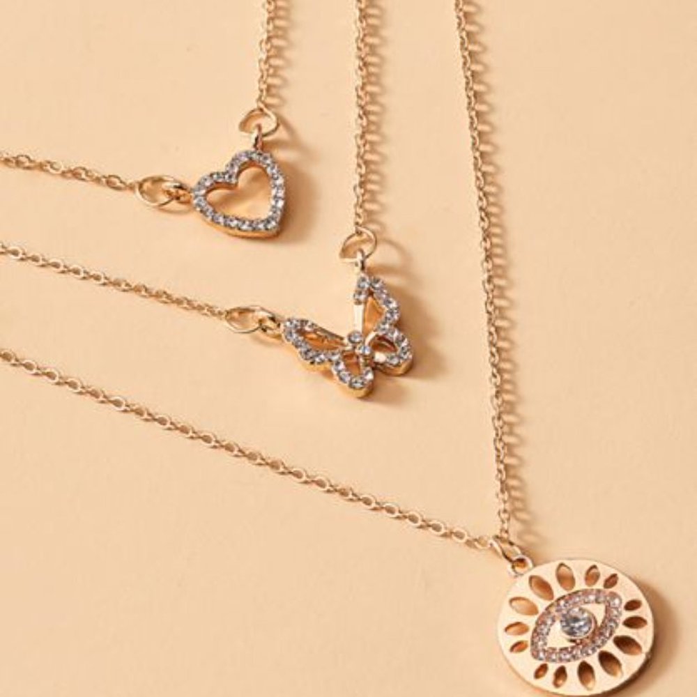 Golden Love Butterfly Devil's Eye Layered Necklace